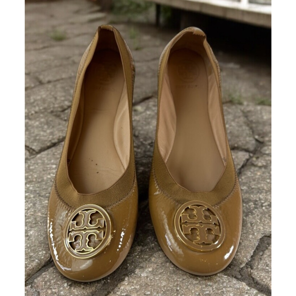 Tory Burch Caroline 2 Ballet Flats Tan Beige Patent Leather Ballerina Shoes 7 7M - Picture 16 of 16